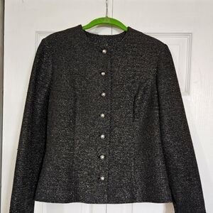 VTG 70's Black & Metallic Silver Tweed Jacket